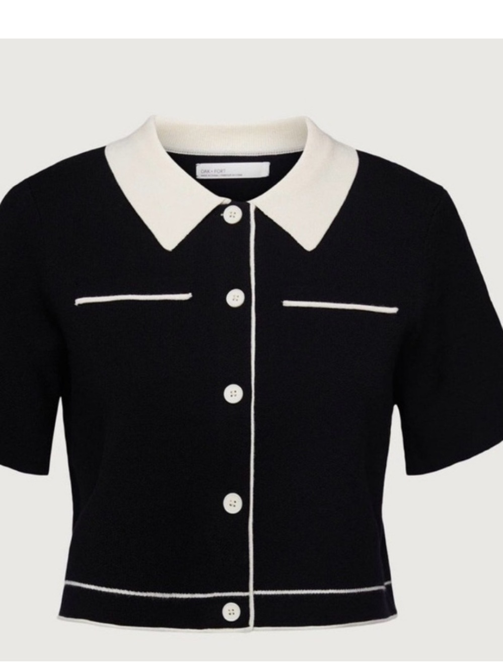 OAK + FORT Black Short-Sleeve Button-Down Top with White Collar Small - Picture 3 of 10